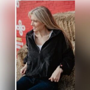 NWT CHARCOAL CROPPED CORDUROY CINCHED SHACKET (J13)